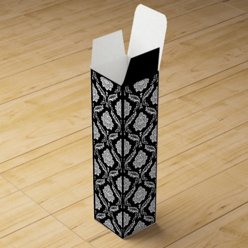 Rococo Damask Pattern White on Black Wine Box