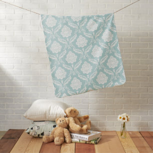 Rococo Damask Pattern White on Duck Egg Blue Baby Blanket