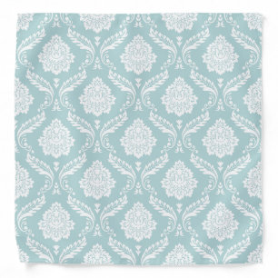 Rococo Damask Pattern White on Duck Egg Blue Bandana