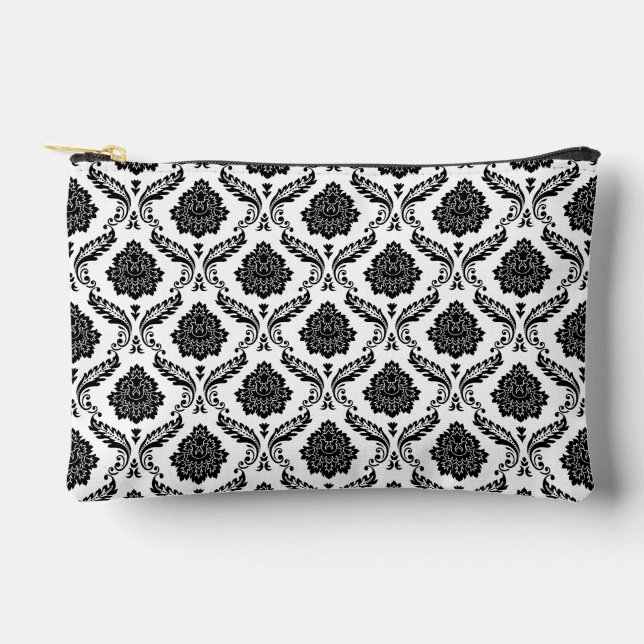 Rococo Damask Rpt Pattern Black on White Accessory Pouch (Front)