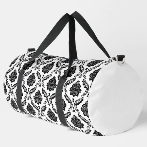 Rococo Damask Rpt Pattern Black on White Duffle Bag