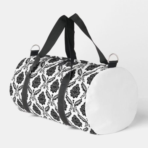 Rococo Damask Rpt Pattern Black on White Duffle Bag