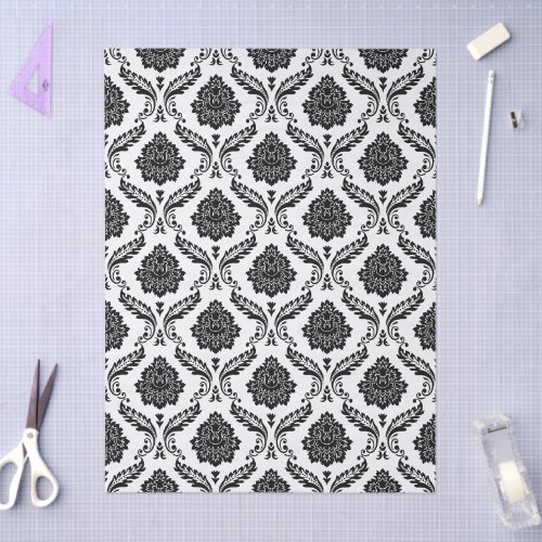 Rococo Damask Rpt Pattern Black on White Tissue Paper