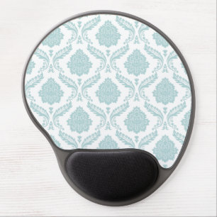 Rococo Damask Rpt Pattern Duck Egg Blue on White Gel Mouse Pad