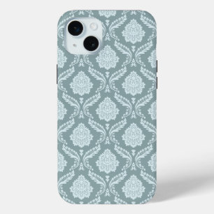 Rococo Damask Rpt Pattern Duck Egg Blue+Teal iPhone 15 Plus Case