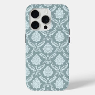 Rococo Damask Rpt Pattern Duck Egg Blue+Teal iPhone 15 Pro Case