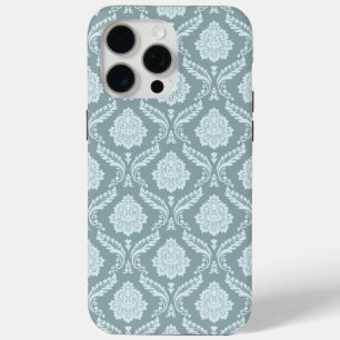 Rococo Damask Rpt Pattern Duck Egg Blue+Teal iPhone 15 Pro Max Case