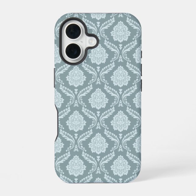 Rococo Damask Rpt Pattern Duck Egg Blue+Teal iPhone Case (Back)