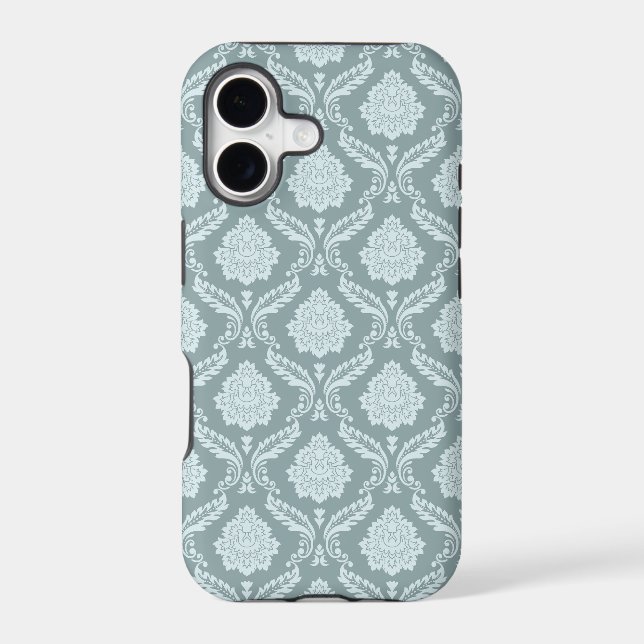 Rococo Damask Rpt Pattern Duck Egg Blue+Teal Iphone Case (Back)