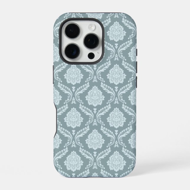 Rococo Damask Rpt Pattern Duck Egg Blue+Teal iPhone Case (Back)