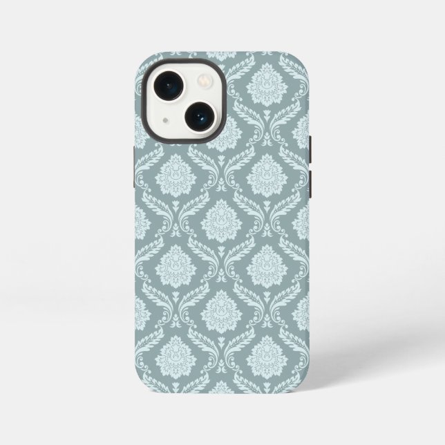 Rococo Damask Rpt Pattern Duck Egg Blue+Teal iPhone Case (Back)