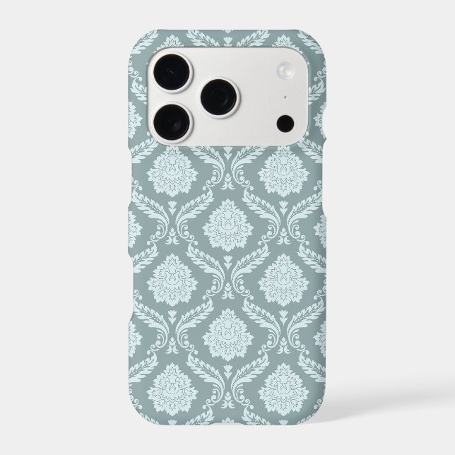 Rococo Damask Rpt Pattern Duck Egg Blue+Teal iPhone Case (Back)