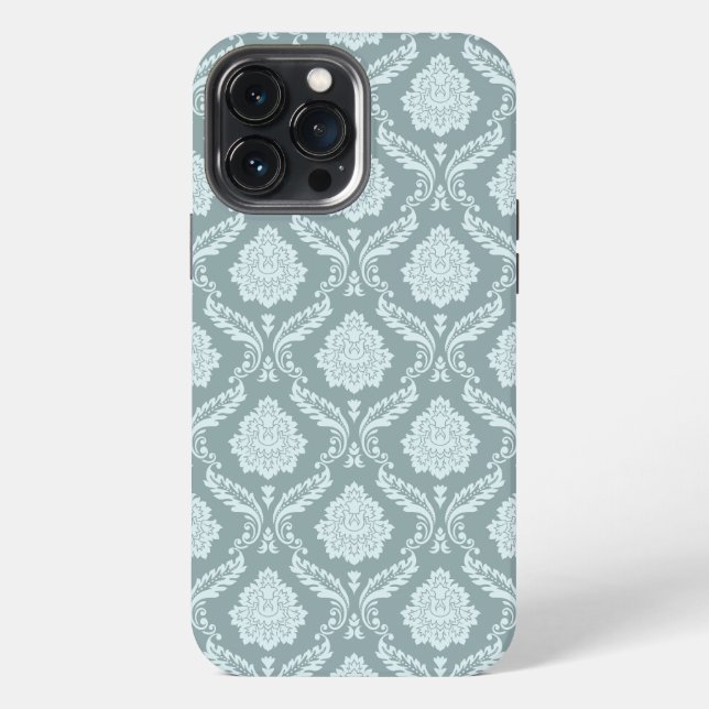 Rococo Damask Rpt Pattern Duck Egg Blue+Teal iPhone Case (Back)