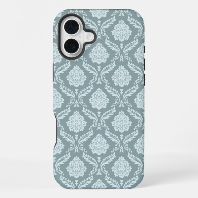 Rococo Damask Rpt Pattern Duck Egg Blue+Teal iPhone Case (Back)