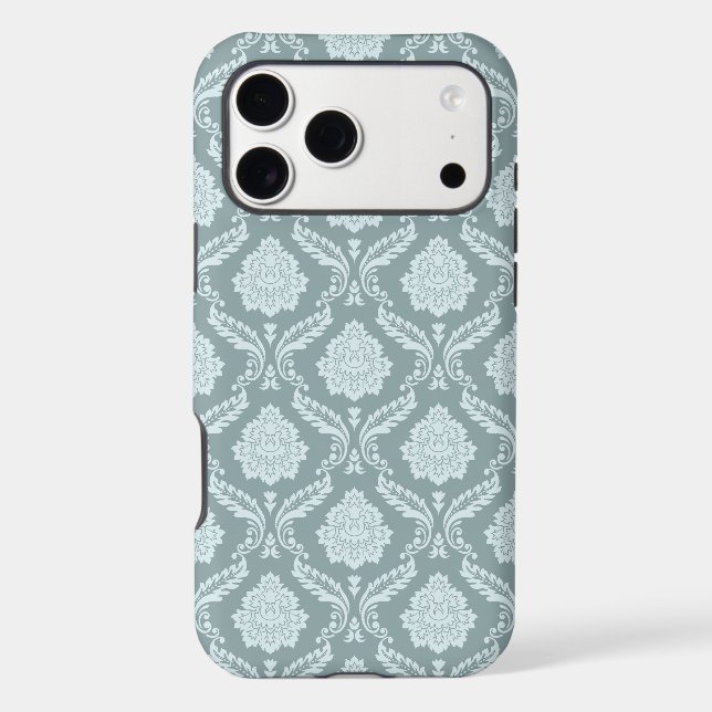 Rococo Damask Rpt Pattern Duck Egg Blue+Teal Iphone Case (Back)