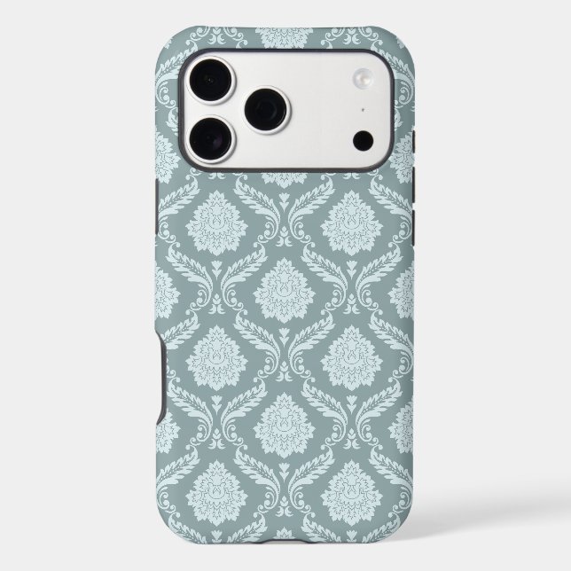 Rococo Damask Rpt Pattern Duck Egg Blue+Teal iPhone Case (Back)