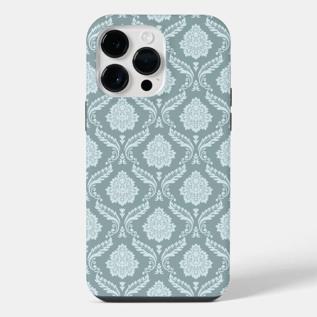 Rococo Damask Rpt Pattern Duck Egg Blue+Teal iPhone Case (Back)