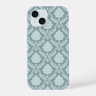 Rococo Damask Rpt Pattern Duck Egg Blue+Teal iPhone 15 Case