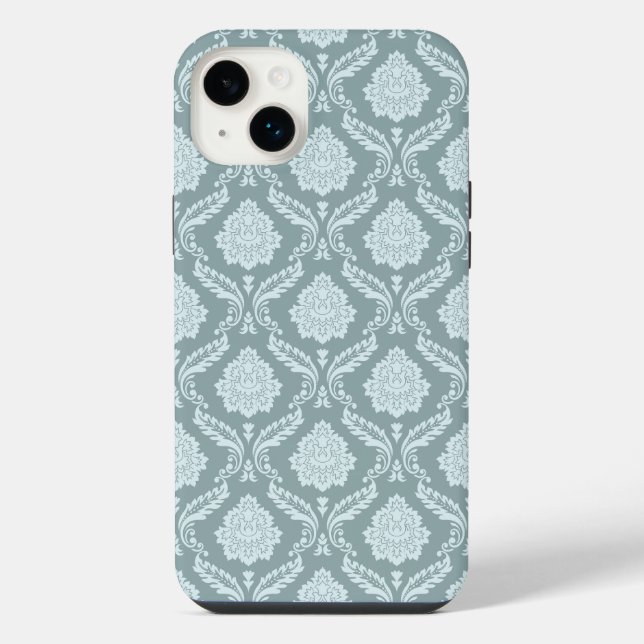 Rococo Damask Rpt Pattern Duck Egg Blue+Teal iPhone Case (Back)