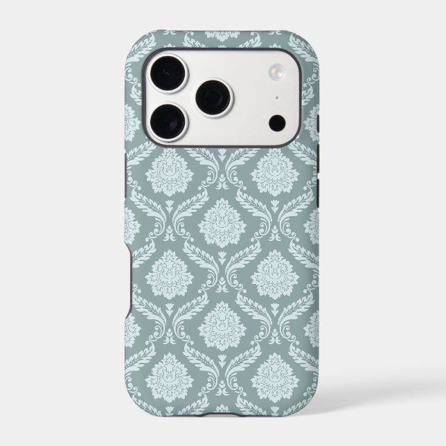 Rococo Damask Rpt Pattern Duck Egg Blue+Teal iPhone Case (Back)