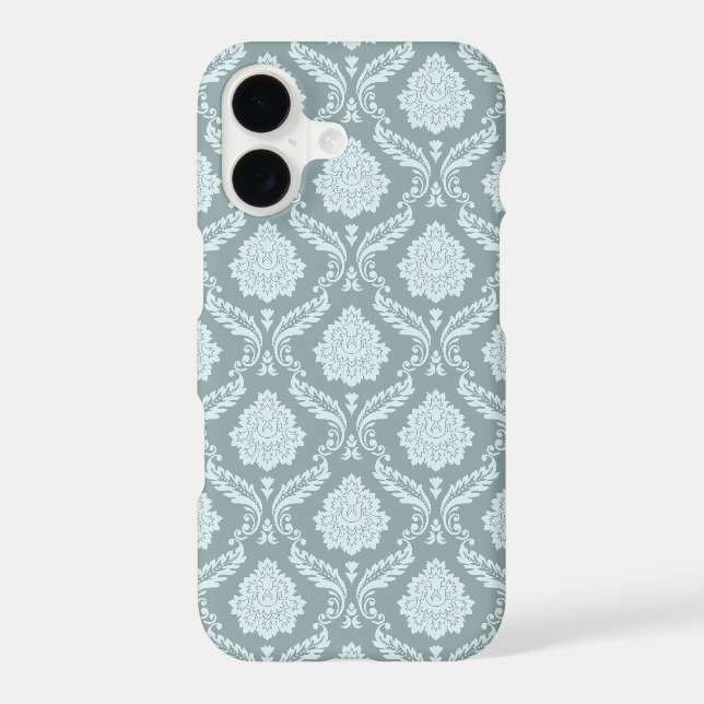 Rococo Damask Rpt Pattern Duck Egg Blue+Teal iPhone Case (Back)