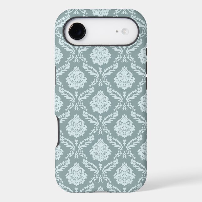 Rococo Damask Rpt Pattern Duck Egg Blue+Teal iPhone Case (Back)