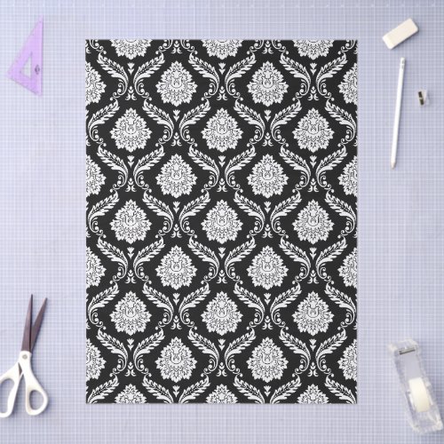 Rococo Damask Rpt Pattern White on Black Tissue Paper