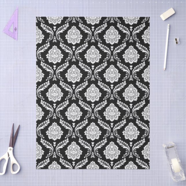 Rococo Damask Rpt Pattern White on Black Tissue Paper (Craft)