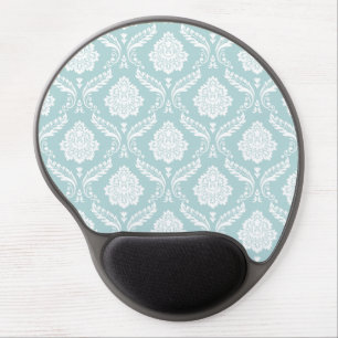 Rococo Damask Rpt Pattern White on Duck Egg Blue Gel Mouse Pad