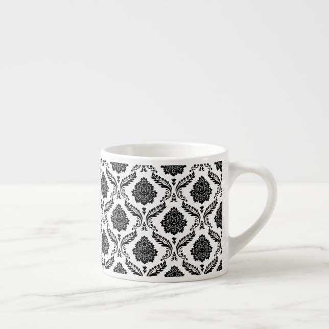 Rococo Damask Sml Pattern Black on White Espresso Cup (Right)