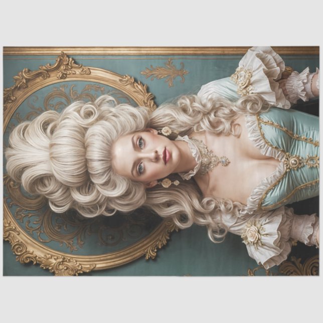 Rococo Duchess in Teal and Gold Decoupage Paper (Front)