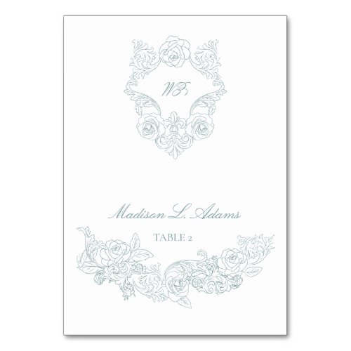 Rococo Dusty Blue Elegant Foldable Name Place Card