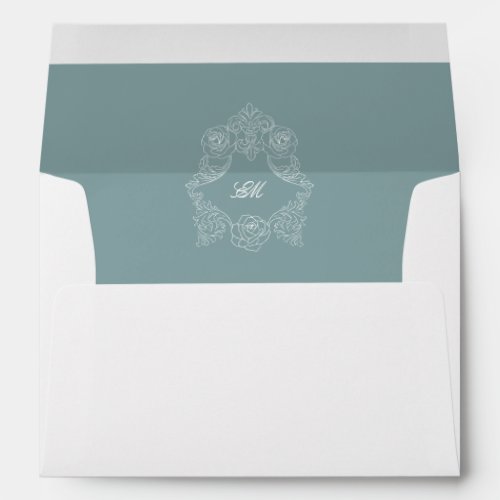 Rococo Dusty Blue Pre_Addressed Wedding Invitation Envelope