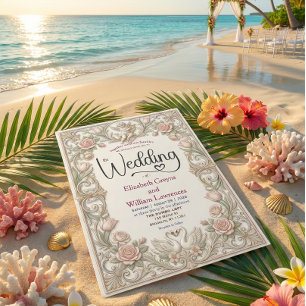 Rococo Fairytale Cherub Swan Garden Romance Invitation