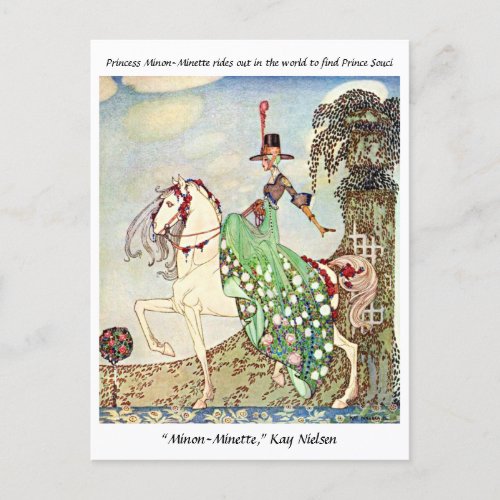 Rococo fairytale princess horseback riding  postcard