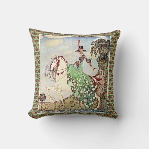 Rococo fairytale princess horseback riding throw pillow