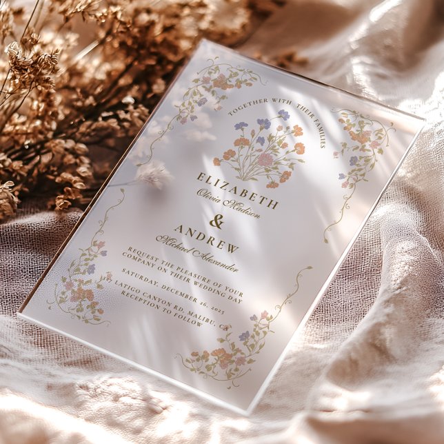 Rococo Floral Antique Frame Wedding Acrylic Invitations (Creator Uploaded)