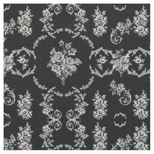 rococo floral botanical antique ornate black toile fabric