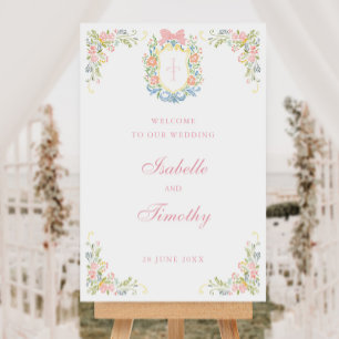 Rococo Floral Monogram Crest Wedding Welcome Foam Board