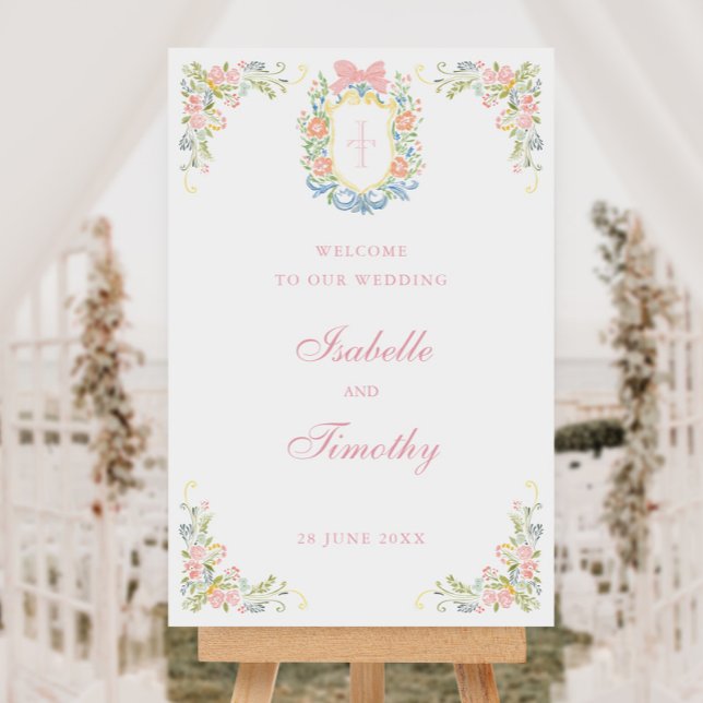 Rococo Floral Monogram Crest Wedding Welcome Foam Board (Creator Uploaded)