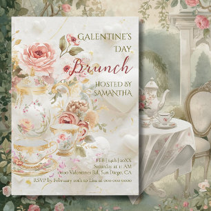 Rococo Floral Tea Galentine Brunch Soft Pastels Invitation