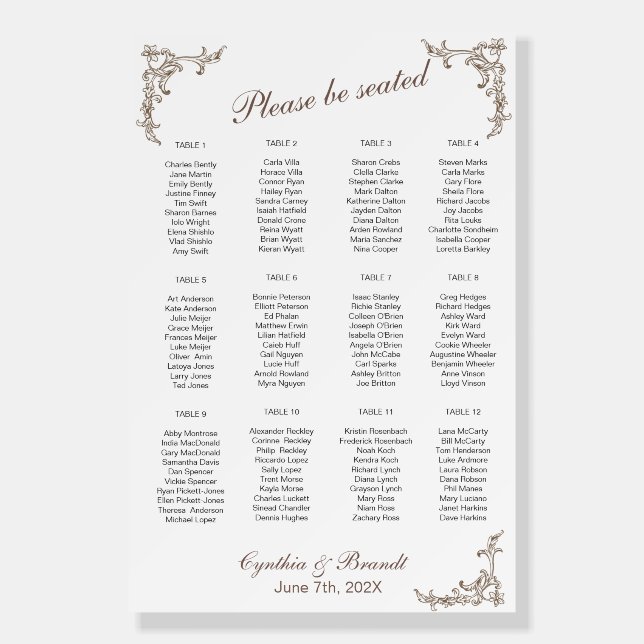 Rococo Florentine Mocha Seating Chart Foam Board (Front)