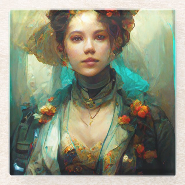 Rococo Future Sci-Fi Fantasy Glass Coaster (Front)