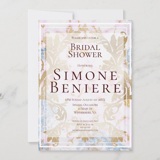 Rococo Gold Filigree Bridal Shower Invitation (Front)