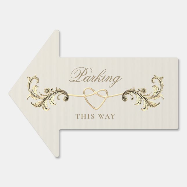 Rococo Gold Wedding Parking Arrow Sign (Front)