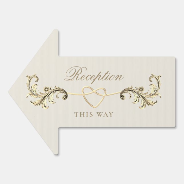 Rococo Gold Wedding Reception Arrow Sign (Front)