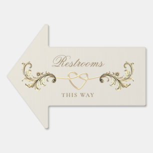 Rococo Gold Wedding Restrooms Arrow Sign