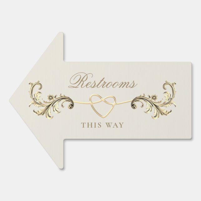 Rococo Gold Wedding Restrooms Arrow Sign (Front)