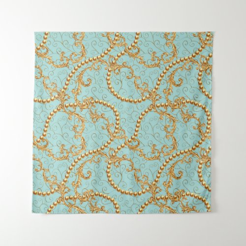 Rococo golden elements seamless pattern Gold text Tapestry