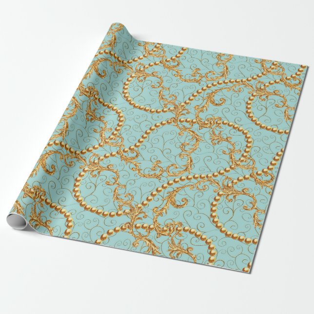Rococo golden elements seamless pattern. Gold text Wrapping Paper (Unrolled)